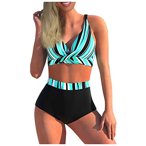 Topassion Badeanzug Damen Bauchweg Zweiteiliger Sexy Push Up Bikini Set V Ausschnitt Badeanzüge Sport Swimsuit High Waist Bauchweg Hohe Taille Bademode von Topassion