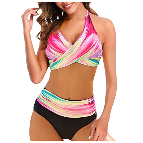 Topassion Badeanzug Damen Bauchweg Zweiteiliger Sexy Push Up Bikini Set V Ausschnitt Badeanzüge Sport Swimsuit High Waist Bauchweg Hohe Taille Bademode von Topassion