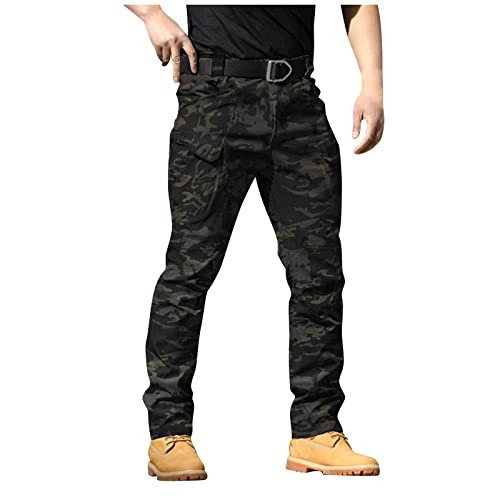 Topassion Cargohose Herren mit Taschen Hose Sommer Cargo Hosen Baggy Arbeitshosen Männer Sommerhose Bequeme Freizeithose mit Gummizug Einfarbig Pants Jogginghose Reisverschlusstaschen (Camouflage,XL) von Topassion