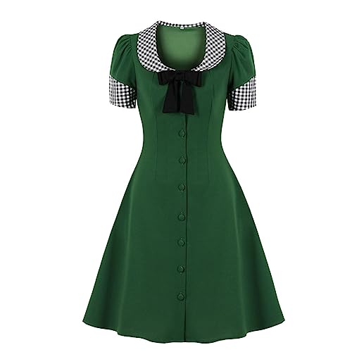 Topassion Cocktailkleider， Sommer Kleider Chic Elegantes Kleid Damen Festlich Abendkleider Basic Kleid Elegant Damen Fairy Dress Rockabilly Kleid Jeanskleid Damen Sommer Dark Green S von Topassion