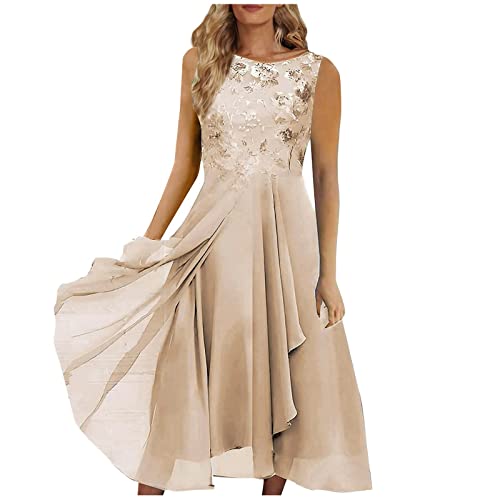 Topassion Damen Kleider Elegant, Festkleider für Damen Funky Drucken Festival Outfit Freizeit Kleid Elegant Damen Festliche Kleider Summer Dress Schulmädchen Outfit Frau Sexy Beige XL von Topassion