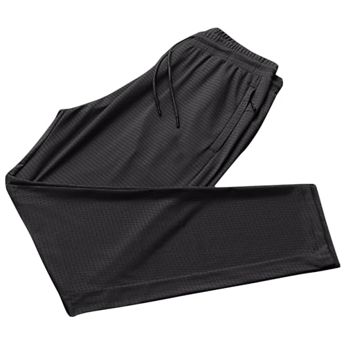 Topassion Eisseide Hose Herren Damen Stretch Schnell Trocknende Ice Seide Jogginghose Sommer Einfarbig Sporthose Unisex Atmungsaktive Freizeithose Leichte Herrenhose Hose Weitem Bein(Black,XL) von Topassion