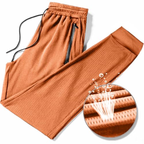 Topassion Eisseide Hose Herren Damen Stretch Schnell Trocknende Ice Seide Jogginghose Sommer Einfarbig Sporthose Unisex Atmungsaktive Freizeithose Leichte Herrenhose Hose Weitem Bein(Orange,XXL) von Topassion