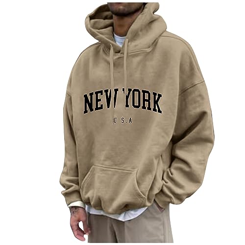 Topassion Herren Damen Hoodie Pullover Mit Kapuze Casual Brief Print Sweatshirt Männer Oversize Langarm Kapuzenpullover Locker Kapuzenpulli College Hoodie Mit Taschen & Kordel Langarmshirt (Camel，L) von Topassion