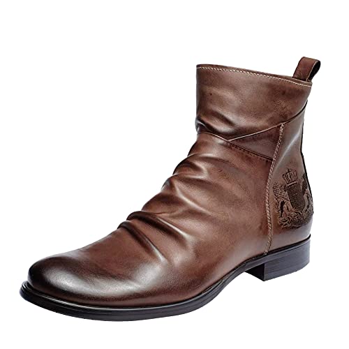 Topassion Herren Mode Kurz Stiefel Seitlicher Reißverschluss Große Lederstiefel Westernstiefel Vintage Ritter Stiefel Cowboystiefel Lederstiefel Motorradstiefel Militärstiefel Ritterstiefel von Topassion