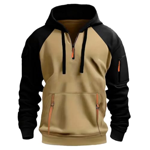 Hoodie Herren Oversize Winter Dicke Kapuzenpulli Casual Sweatshirt Hip Hop Outdoor Kapuzenpullover Personalisierte Hoodie Langarm Pullover mit Taschen Kordelzug 2024 Winter Pulli(Khaki,4XL) von Topassion