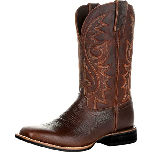 Topassion Stiefel Herren Neue Slip-On Schneestiefel Retro Bestickte Herren Lederstiefel Breiter Kopf Mittelrohr Dicke Sohlen Stiefel Mode Persönlichkeit Western Cowboystiefel Für Männer von Topassion