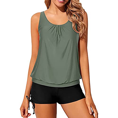 Topassion Tankini Damen Zweiteiler Bademode Set, Push Up Badeanzug mit Bauchweg Effekt, Beachwear mit Shorts, Oberteilen und Pads von Topassion