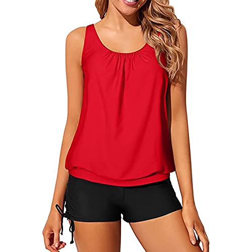 Topassion Tankini Damen Zweiteiler Bademode Set, Push Up Badeanzug mit Bauchweg Effekt, Beachwear mit Shorts, Oberteilen und Pads von Topassion