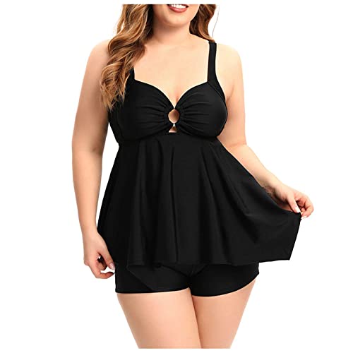 Topassion Tankinis Badeanzug für Damen V-Ausschnitt Halfter Boho Zweiteilige Bademode Bedruckt Slim Fit Hohe Taille Bauchweg Tankini Set Elegant Monokini von Topassion