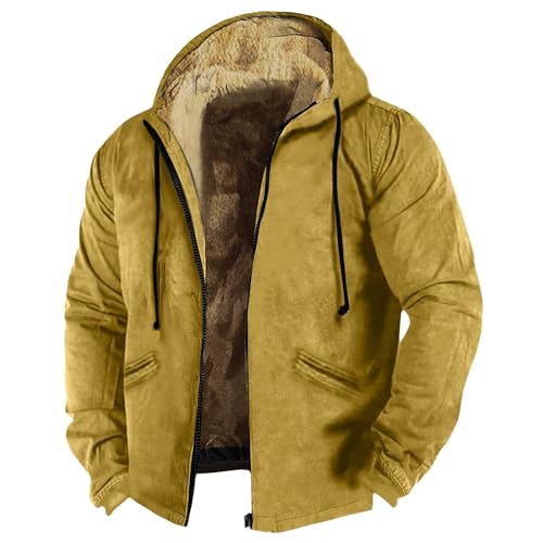 Topassion Winterjacke Herren Fleecejacke Warme Gefüttert Skijacke mit Kapuze Reißverschluss Männer Übergangsjacke Einfarbiges Softshelljacke Wintermantel Mantel Winddicht Outdoorjacke Jacke(Yellow,M) von Topassion