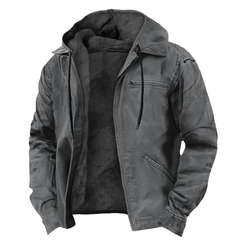 Topassion Winterjacke Herren Fleecejacke Warme Gefüttert Skijacke mit Kapuze Reißverschluss Männer Übergangsjacke Einfarbiges Softshelljacke Wintermantel Mantel Winddicht Outdoorjacke Jacke(Gray,L) von Topassion