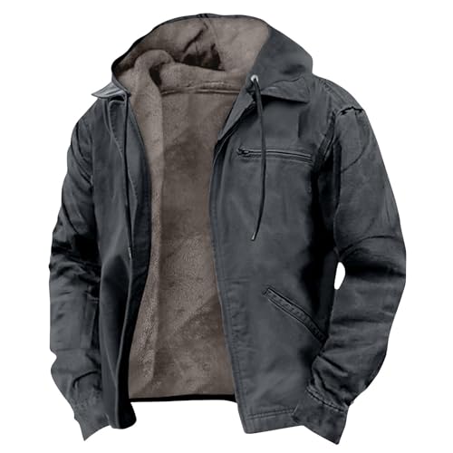 Winterjacke Herren Fleecejacke Warme Gefüttert Skijacke mit Kapuze Reißverschluss Männer Übergangsjacke Einfarbiges Softshelljacke Wintermantel Mantel Winddicht Outdoorjacke Jacke(Black,4XL) von Topassion