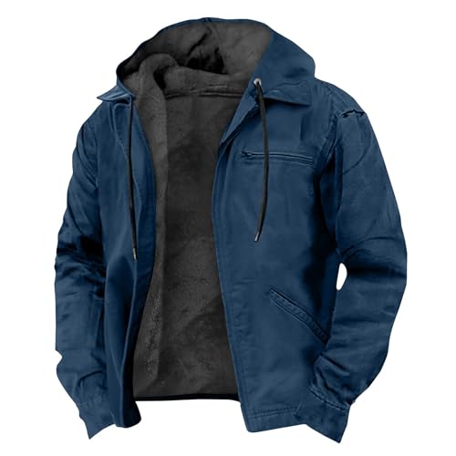 Winterjacke Herren Fleecejacke Warme Gefüttert Skijacke mit Kapuze Reißverschluss Männer Übergangsjacke Einfarbiges Softshelljacke Wintermantel Mantel Winddicht Outdoorjacke Jacke(Dark Blue,XL) von Topassion