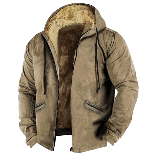 Winterjacke Herren Fleecejacke Warme Gefüttert Skijacke mit Kapuze Reißverschluss Männer Übergangsjacke Einfarbiges Softshelljacke Wintermantel Mantel Winddicht Outdoorjacke Jacke(Khaki,3XL) von Topassion