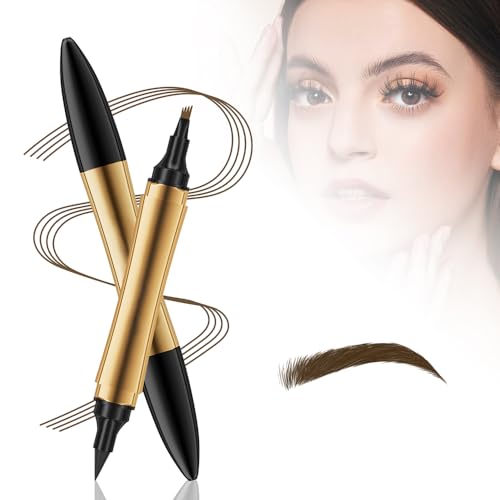 Magischer Augenbrauenstift, Doppelköpfig Multifunction 3D Microblading Eyebrow Tattoo Pencil, Präziser Brauenstift mit 4 Spitzen Langlebiger Natürlicher Augenbrauenstift (Curry dunkel) von Topbashgo