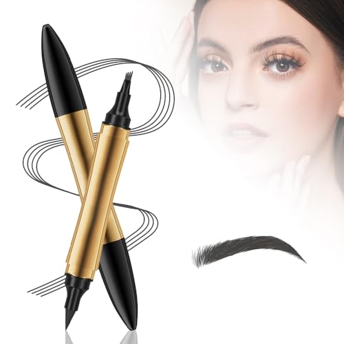Magischer Augenbrauenstift, Doppelköpfig Multifunction 3D Microblading Eyebrow Tattoo Pencil, Präziser Brauenstift mit 4 Spitzen Langlebiger Natürlicher Augenbrauenstift (Grau) von Topbashgo