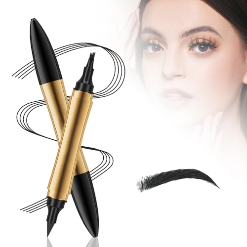Magischer Augenbrauenstift, Doppelköpfig Multifunction 3D Microblading Eyebrow Tattoo Pencil, Präziser Brauenstift mit 4 Spitzen Langlebiger Natürlicher Augenbrauenstift (schwarz) von Topbashgo
