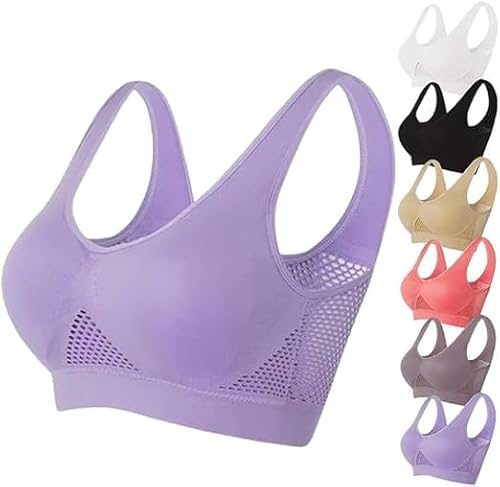 Topbashgo Breathable Cool Liftup Air Bra, 2024 Neuer Großer Air-BH, Atmungsaktiver und Bequemer Mesh-Sport-BH für Damen (Lila, XL) von Topbashgo