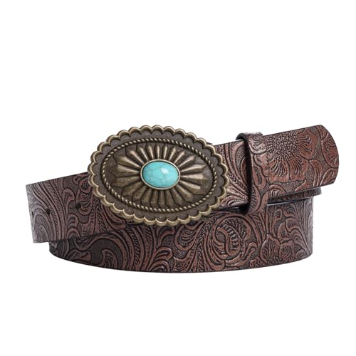 Topbuti Damen Herren Westerngürtel Leder Vintage Mittelalter Türkis Schnalle Gürtel Cowgirl Cowboy Country Boho Taillengürtel, Braun, 41 Inch Topbuti Damen Herren Westerngürtel Leder Vintage Mittelalter Türkis Schnalle Gürtel Cowgirl Cowboy Country Boho Taillengürtel, Braun, 41 Inch von Topbuti