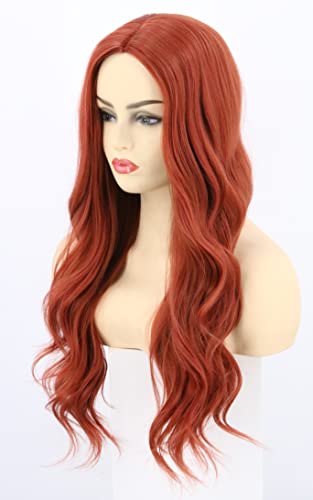 Topcosplay 24 inch Lange Schwarz Perücke für Frauen, Lange gewellt Perücke Hitzebeständiger Kunstfaser Wie Echthaar Lockig Perücke für Karneval Fasching Cosplay (Copper Red) von Topcosplay