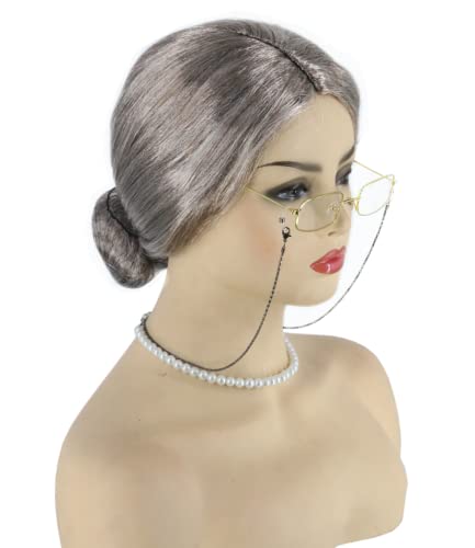 Topcosplay 3er Set Oma Perücke Großmutter Perücke mit Perlenkette Oma Brille Granny Perücke Grau Old Lady Kostüm Set Alte Dame Perücke für Karneval Halloween (Grau Braun) von Topcosplay