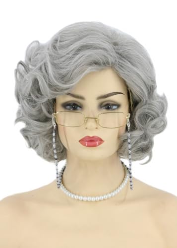 Topcosplay 5er Set Oma Perücke Old Lady Kostüm Perücke Graue Großmutter Perücke für Halloween Karneval von Topcosplay