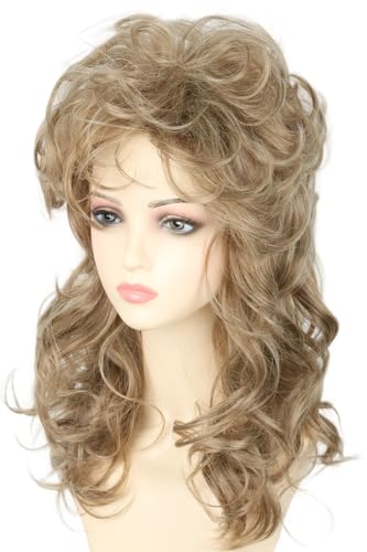 Topcosplay 70er 80er Jahre Perücke Damen Lockige Blond Sänger Perücke Lang Disco Party Cosplay Perücke (Blondbraun) von Topcosplay