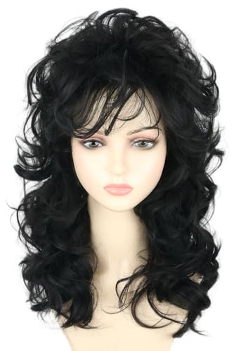 Topcosplay 70er 80er Jahre Perücke Damen Lockige Blond Sänger Perücke Lang Disco Party Cosplay Perücke (Schwarz) von Topcosplay