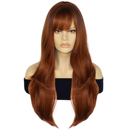 Topcosplay Blond Perücke Damen Lang Cosplay Natürliche Lockige Perücke 26" Gewellt Perücke für den täglichen Gebrauch (Braun) von Topcosplay