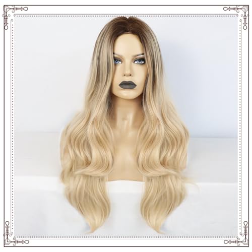 Topcosplay Blond Perücke Damen Lang Cosplay Natürliche Lockige Perücke 26" Gewellt Perücke für den täglichen Gebrauch (Leinen) von Topcosplay