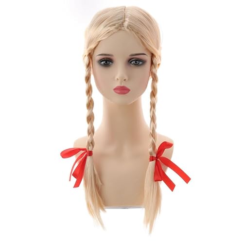 Topcosplay Blond Perücke Damen mit Zöpfen Geflochten Perücke mit Schleifen Karnveval Fasching Cosplay Perücke (Blond) von Topcosplay