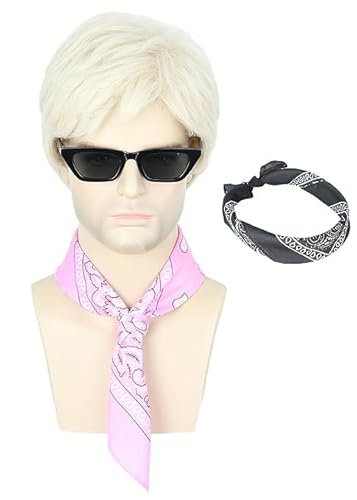 Topcosplay Blond Perücke mit Sonnenbrille und 2 pcs Kopftücher für Herren Kurze Cosplay Perücke von Topcosplay