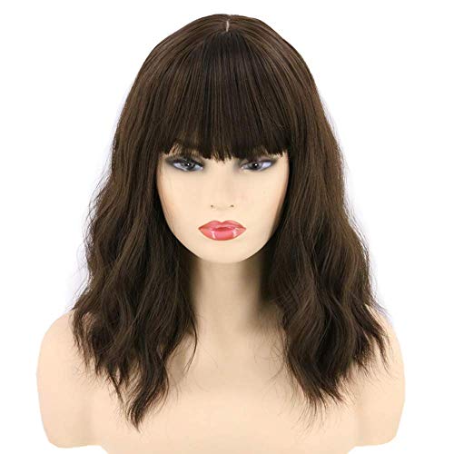 Topcosplay Braune Bob Perücke für Frauen Kurze Lockige Perücken mit Pony Natürlich Aussehende Synthetische Halloween Perücken von Topcosplay