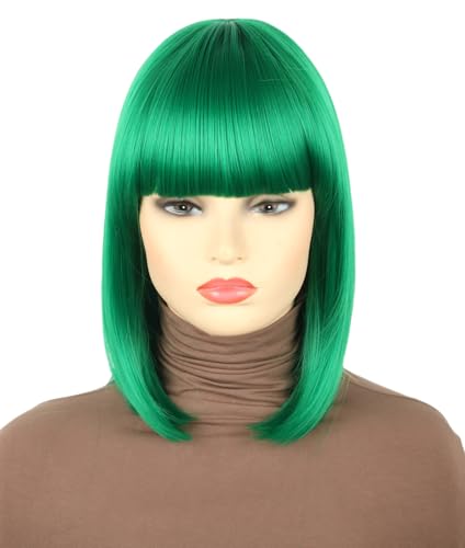 Topcosplay Damen Kurze Bob Perücke Schwarz Gerade Synthetische Perücken mit pony für Cosplay Tägliche Karneval Fasching (Grün) von Topcosplay