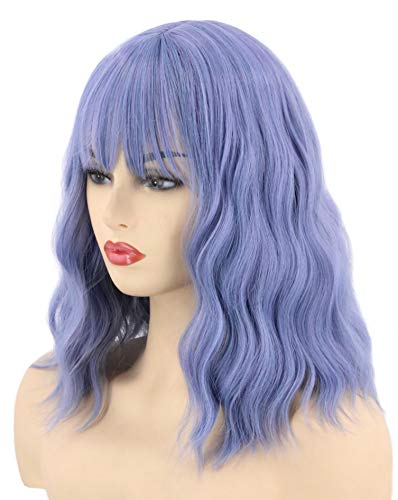 Topcosplay Damen Perücke Halb Schwarz und Halb Grau Lang Gewellt Locken Natürlich Perücke für Kostümparty Halloween Karneval (Blau Lila) von Topcosplay