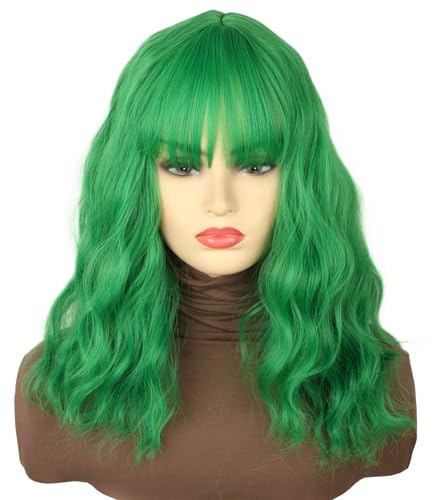 Topcosplay Damen Perücke Halb Schwarz und Halb Grau Lang Gewellt Locken Natürlich Perücke für Kostümparty Halloween Karneval (Vanillegrüne) von Topcosplay