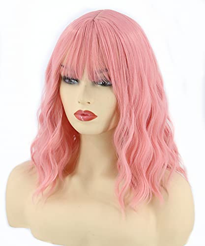 Topcosplay Damen Perücke Rosa Lang Gewellt Locken Natürlich Perücke für Kostümparty Halloween Karneval (Hell-Pink) von Topcosplay