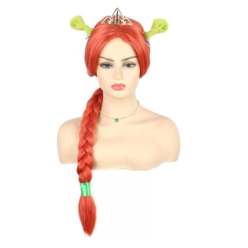 Topcosplay Damen Prinzessin Zopf Perücke und Krone Haarspange Halskette Halloween Karneval Cosplay Kostüm Perücke von Topcosplay