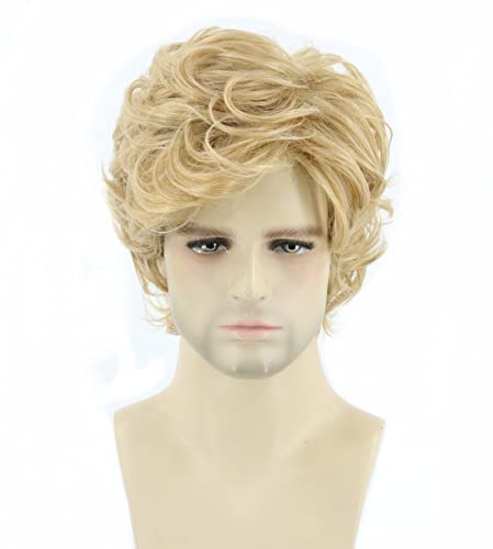 Topcosplay Hellbraun Perücke Kurz, Lockige Perücke Herren, Natürlich Perrücke Layered für Halloween Cosplay Karneval täglichen Tragen (Blond) von Topcosplay