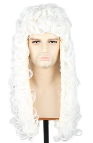 Topcosplay Herren Barock Perücke mit Zopf Blonde Richter Perücke Rokoko Lockig Marquis Perücken für Faschings Halloween von Topcosplay