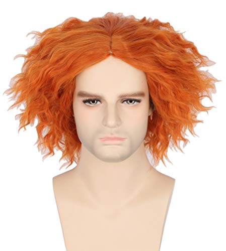 Topcosplay Hutmacher Perücke, Verrückter Hutmacher Perücke Kurz Lockige Perücke Orange für Halloween Karneval von Topcosplay