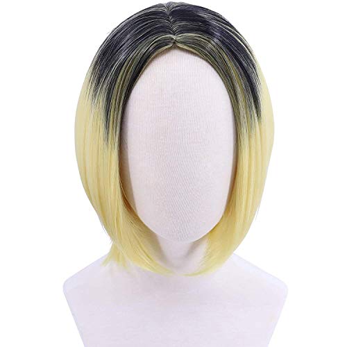 Topcosplay Anime Perücke Kurz Blond Schwarze Perücke für Halloween Karneval von Topcosplay