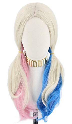 Topcosplay Lang Cosplay Perücke, Lockig Damen Perücke mit Perücke-Kappe, Blond Blau Rosa Perücken für Karneval Halloween Fasching Kostüme Party von Topcosplay