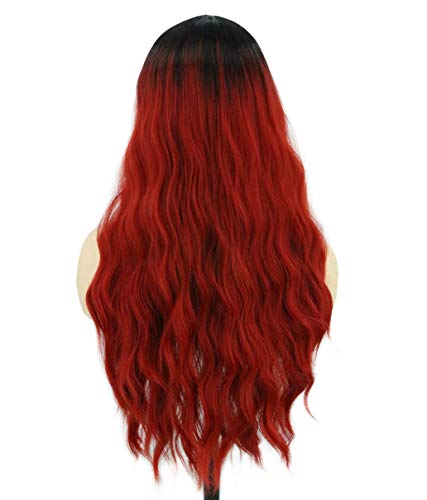 Topcosplay Lang Gewellt Perücke für Frauen Super Natürlich Synthetische Wig Locken Perücken für Anime Cosplay Kostümparty Halloween Karneval (Rot) von Topcosplay