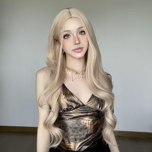 Topcosplay Lange Gewellte Blond Perücke Damen Natürliches Synthetisches Haar Perücke für Den Täglichen Gebrauch Party (Blond) von Topcosplay