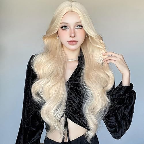Topcosplay Lange Gewellte Blond Perücke Damen Natürliches Synthetisches Haar Perücke für Den Täglichen Gebrauch Party (Hellblond) von Topcosplay