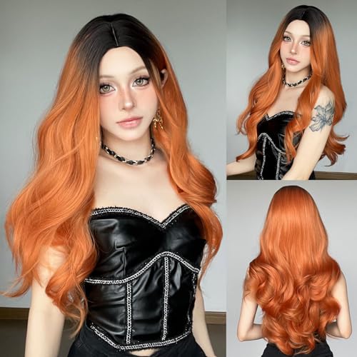 Topcosplay Lange Gewellte Blond Perücke Damen Natürliches Synthetisches Haar Perücke für Den Täglichen Gebrauch Party (Orange) von Topcosplay