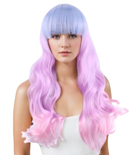 Topcosplay Meerjungfrau Perücke Damen Fasching Perücke Regenbogen Perücke Halloween Kostüm Perücken (Blau und Rosa) von Topcosplay