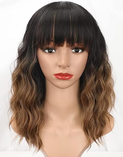 Topcosplay Perücke Damen Gemischt Braun Kurz Bob Perücke Schwarz Locken Frauen Natürlich Perücke Für Kostümparty (Schwarz gemischt Braun) von Topcosplay